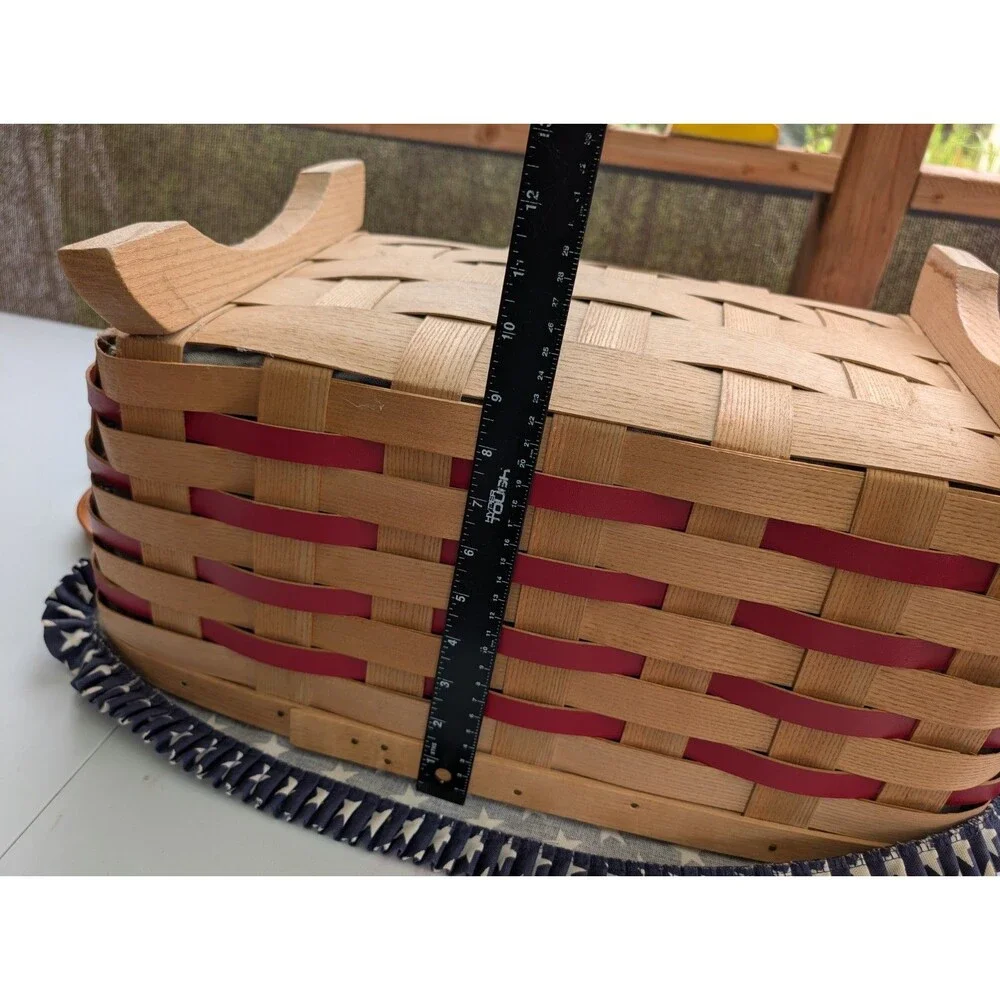 Peterboro Basket Co Wood Gathering Basket w/ Patriotic Liner & Leather Handles